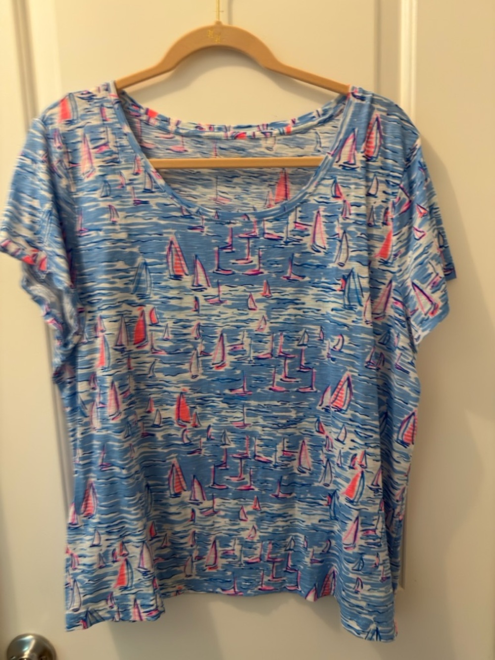 Lilly Pulitzer Light Blue Tee with Pink, Navy & Gold Accents
